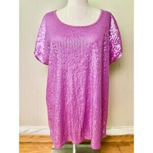 Ralph Lauren Purple Label Women’s Sequin Short Sleeve Top Wool Blend Size XL